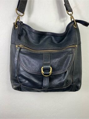Fossil black Leather Crossbody Bag with Brass Hardware